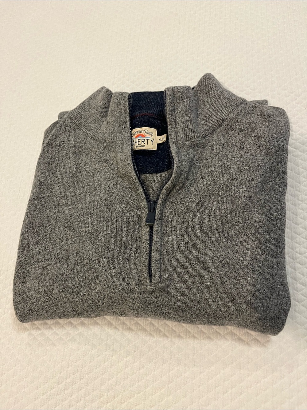 Faherty Men's Sconset Gray Quarter Zip Sweater XL